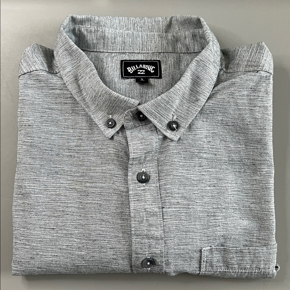Billabong Short Sleeve Casual Button Down Heather Gray Size Large